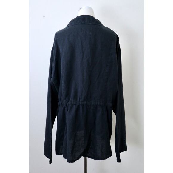 Flax Size L Woven Linen Collared Jacket Button Front High Low Hem Black - Picture 8 of 12
